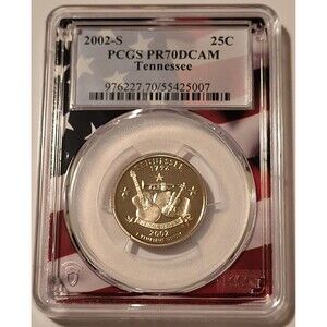 2002 S Clad Tennessee State Quarter Proof PR70 DCAM PCGS Flag Frame Holder